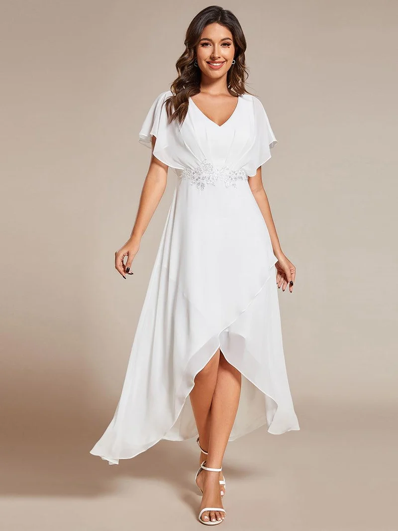 ever LILAS|Robe Formelle élégante à Manches Courtes Et Taille Trapèze Avec Ourlet En Feuille De Lotus