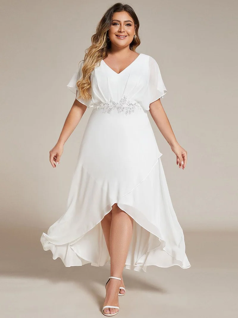 ever LILAS|Robe Formelle élégante à Manches Courtes Et Taille Trapèze Avec Ourlet En Feuille De Lotus