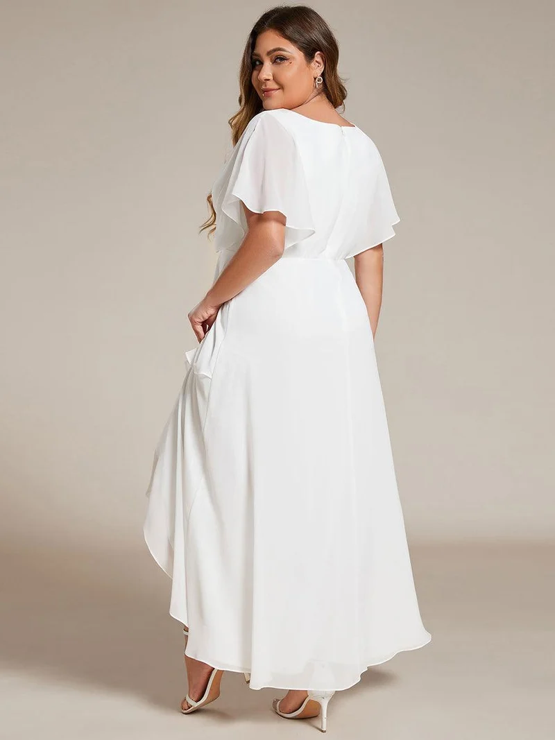 ever LILAS|Robe Formelle élégante à Manches Courtes Et Taille Trapèze Avec Ourlet En Feuille De Lotus
