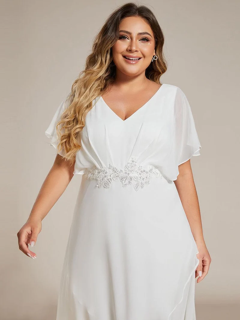 ever LILAS|Robe Formelle élégante à Manches Courtes Et Taille Trapèze Avec Ourlet En Feuille De Lotus