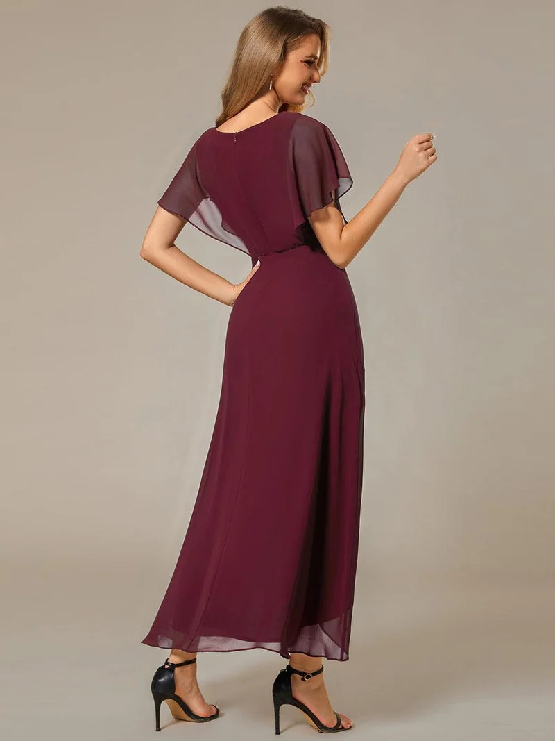 ever LILAS|Robe Formelle élégante à Manches Courtes Et Taille Trapèze Avec Ourlet En Feuille De Lotus