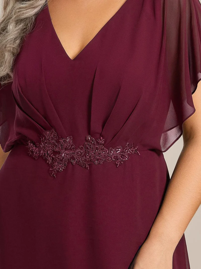 ever LILAS|Robe Formelle élégante à Manches Courtes Et Taille Trapèze Avec Ourlet En Feuille De Lotus