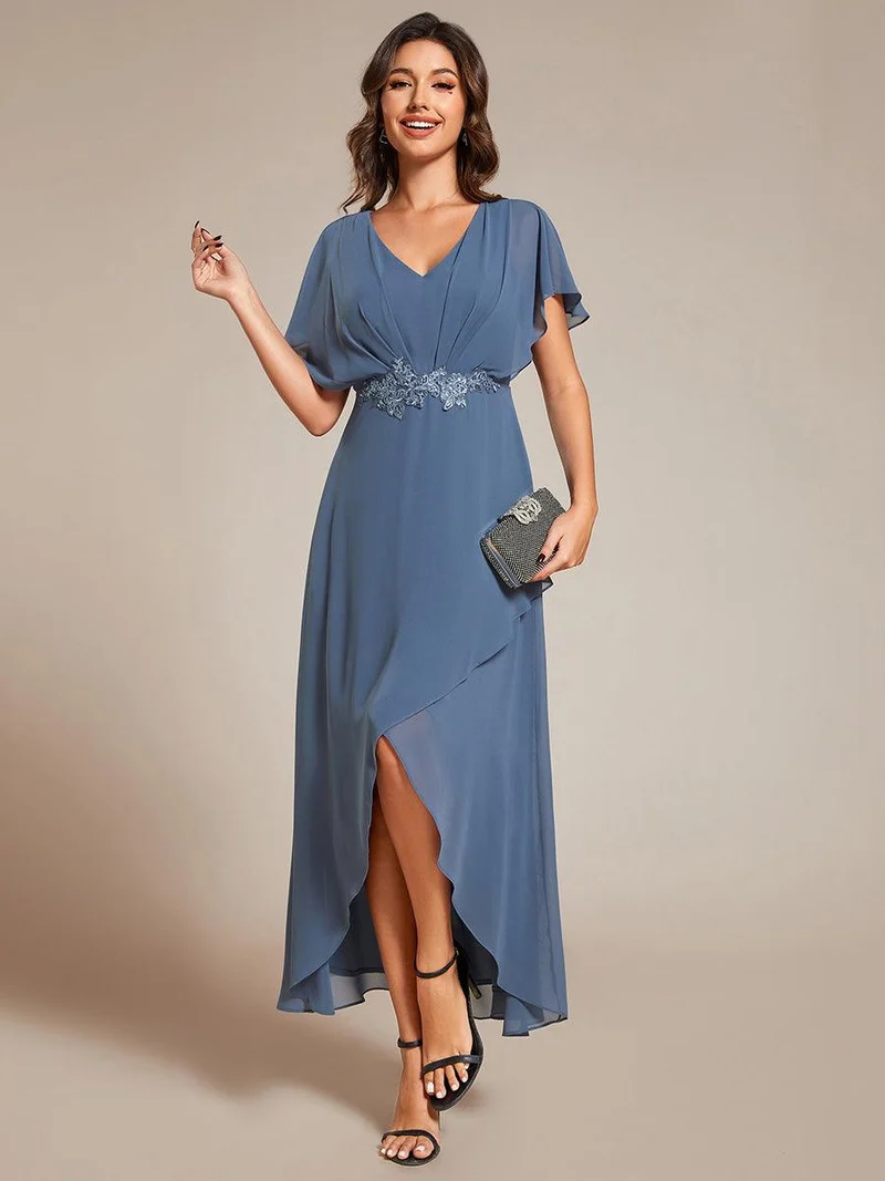 ever LILAS|Robe Formelle élégante à Manches Courtes Et Taille Trapèze Avec Ourlet En Feuille De Lotus