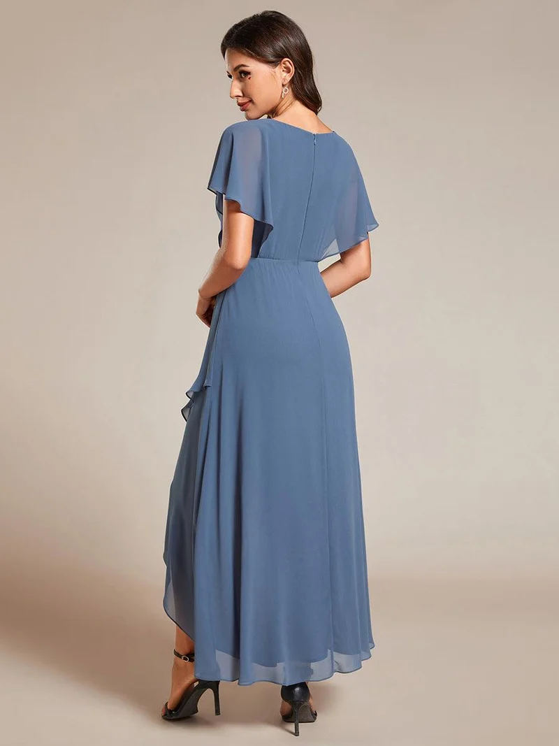 ever LILAS|Robe Formelle élégante à Manches Courtes Et Taille Trapèze Avec Ourlet En Feuille De Lotus