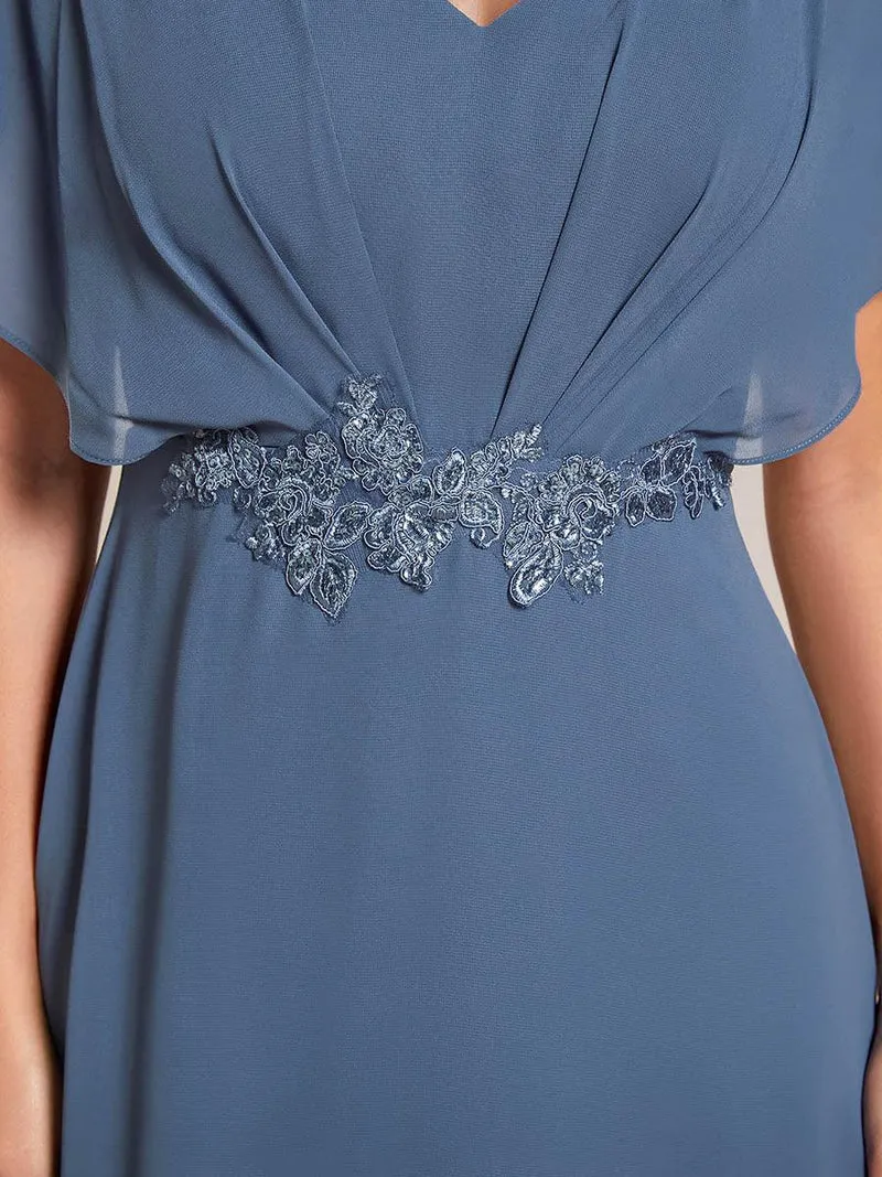 ever LILAS|Robe Formelle élégante à Manches Courtes Et Taille Trapèze Avec Ourlet En Feuille De Lotus