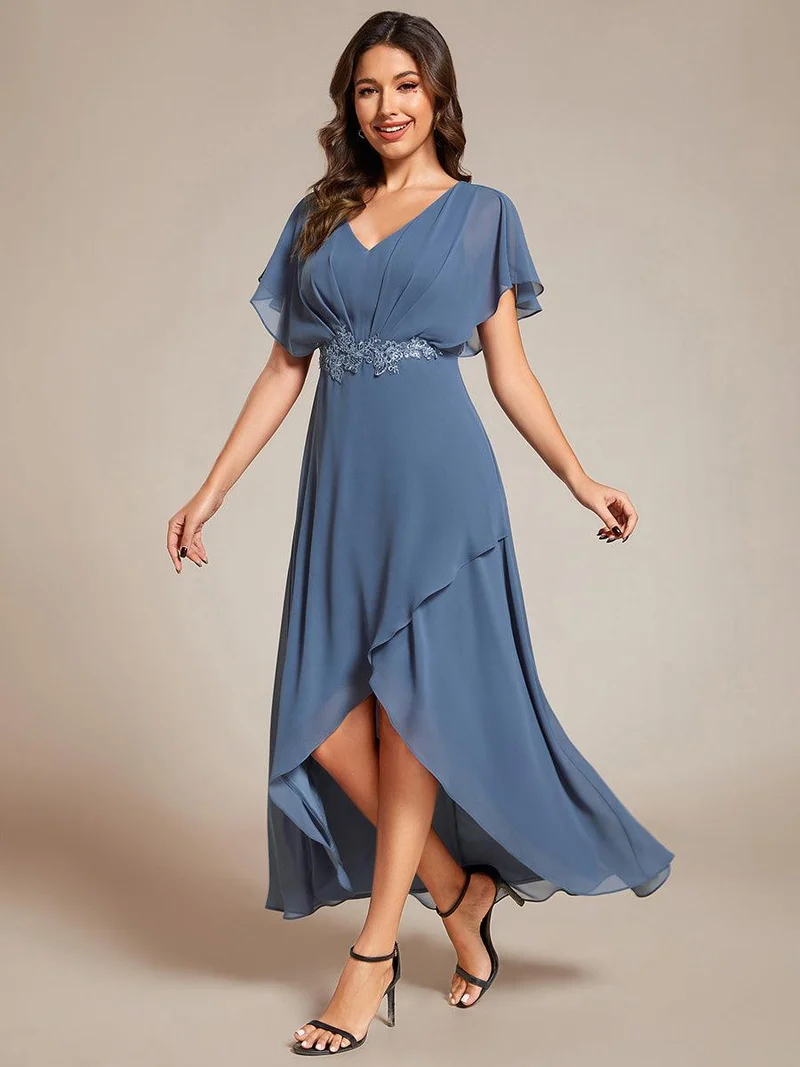 ever LILAS|Robe Formelle élégante à Manches Courtes Et Taille Trapèze Avec Ourlet En Feuille De Lotus