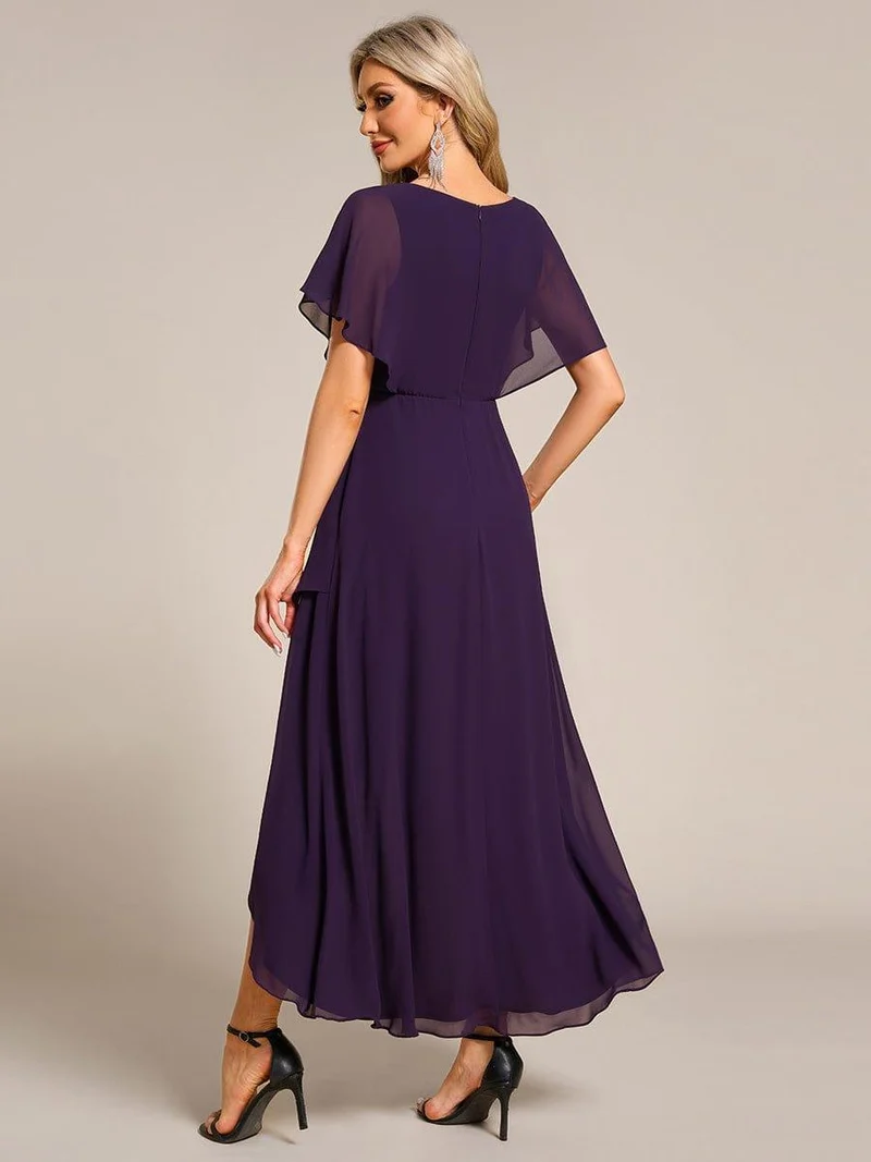 ever LILAS|Robe Formelle élégante à Manches Courtes Et Taille Trapèze Avec Ourlet En Feuille De Lotus