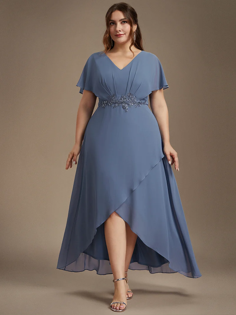 ever LILAS|Robe Formelle élégante à Manches Courtes Et Taille Trapèze Avec Ourlet En Feuille De Lotus