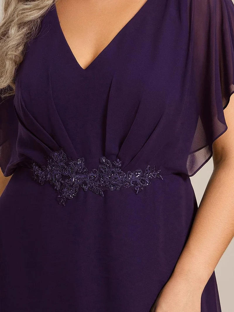 ever LILAS|Robe Formelle élégante à Manches Courtes Et Taille Trapèze Avec Ourlet En Feuille De Lotus