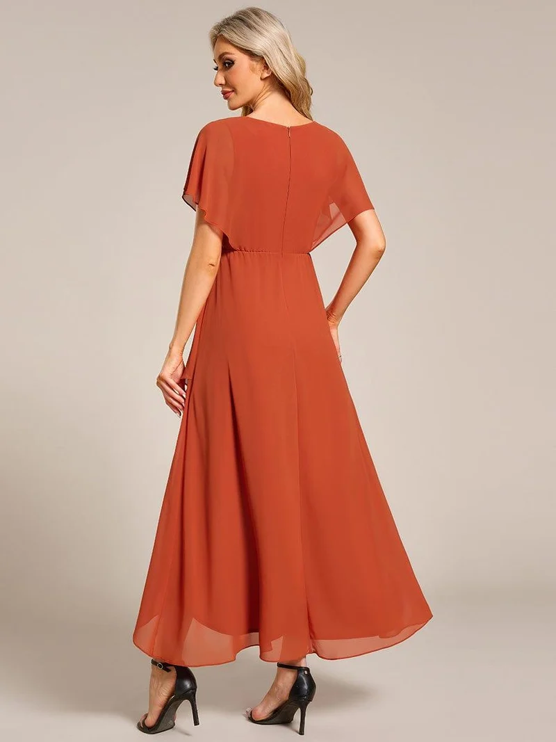 ever LILAS|Robe Formelle élégante à Manches Courtes Et Taille Trapèze Avec Ourlet En Feuille De Lotus