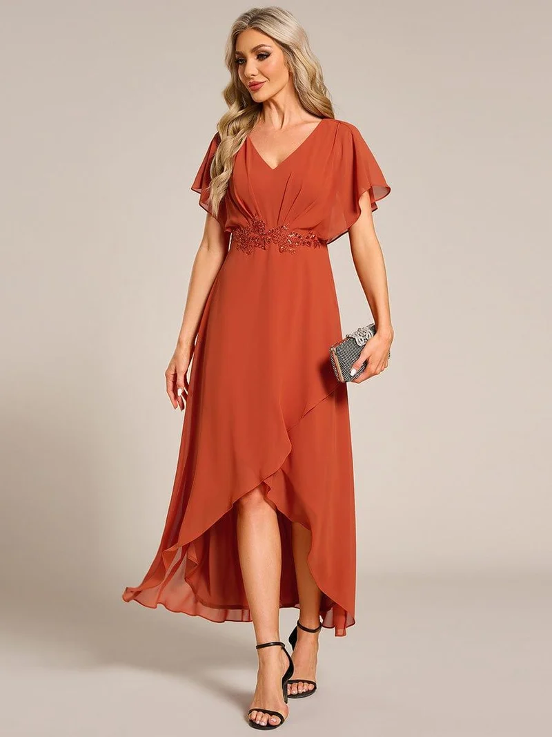 ever LILAS|Robe Formelle élégante à Manches Courtes Et Taille Trapèze Avec Ourlet En Feuille De Lotus