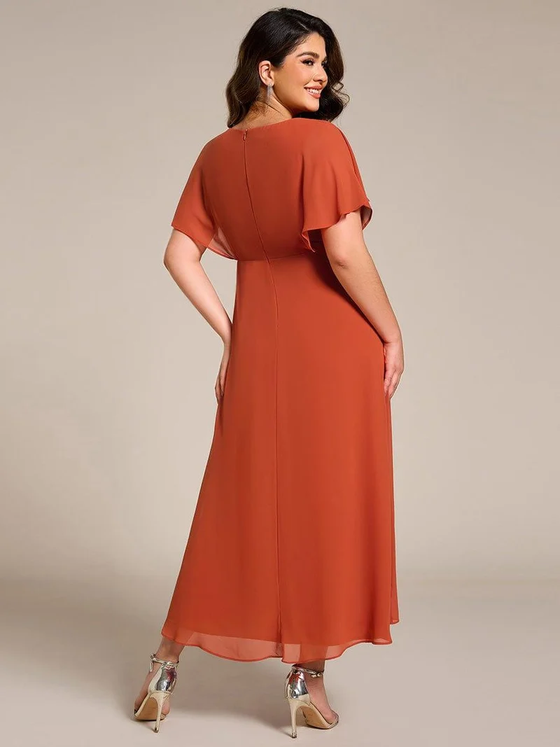 ever LILAS|Robe Formelle élégante à Manches Courtes Et Taille Trapèze Avec Ourlet En Feuille De Lotus