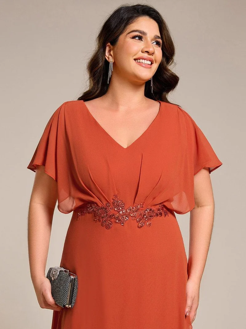 ever LILAS|Robe Formelle élégante à Manches Courtes Et Taille Trapèze Avec Ourlet En Feuille De Lotus