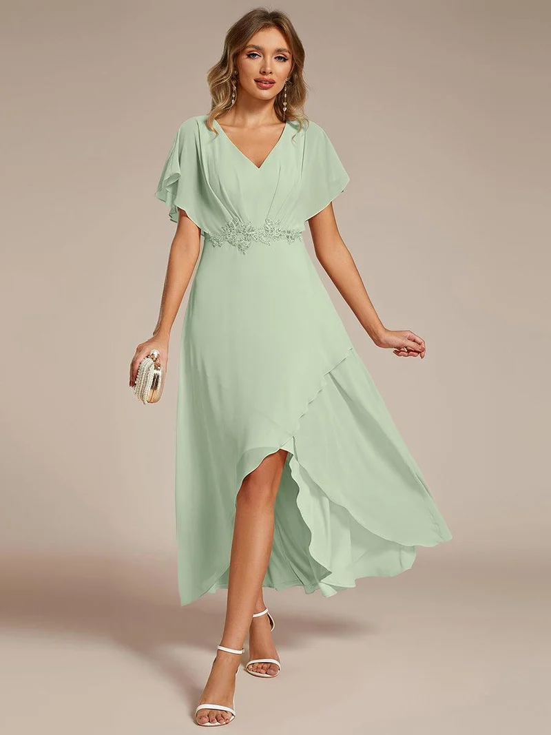 ever LILAS|Robe Formelle élégante à Manches Courtes Et Taille Trapèze Avec Ourlet En Feuille De Lotus