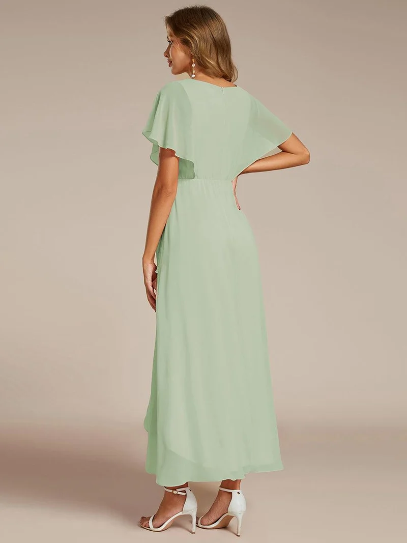 ever LILAS|Robe Formelle élégante à Manches Courtes Et Taille Trapèze Avec Ourlet En Feuille De Lotus