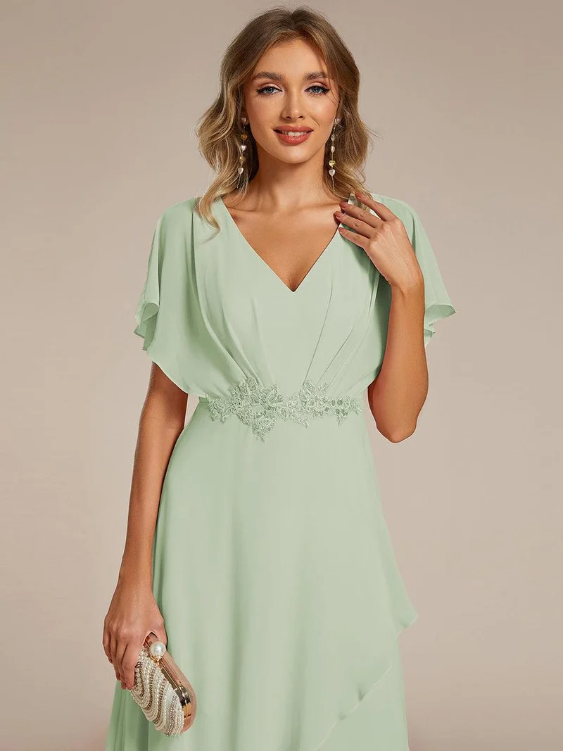 ever LILAS|Robe Formelle élégante à Manches Courtes Et Taille Trapèze Avec Ourlet En Feuille De Lotus