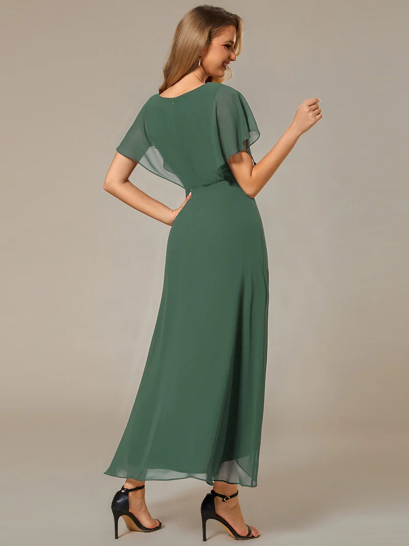 ever LILAS|Robe Formelle élégante à Manches Courtes Et Taille Trapèze Avec Ourlet En Feuille De Lotus