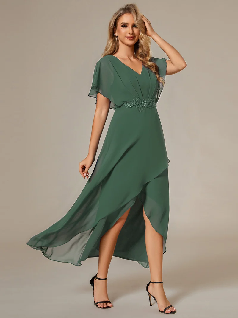 ever LILAS|Robe Formelle élégante à Manches Courtes Et Taille Trapèze Avec Ourlet En Feuille De Lotus