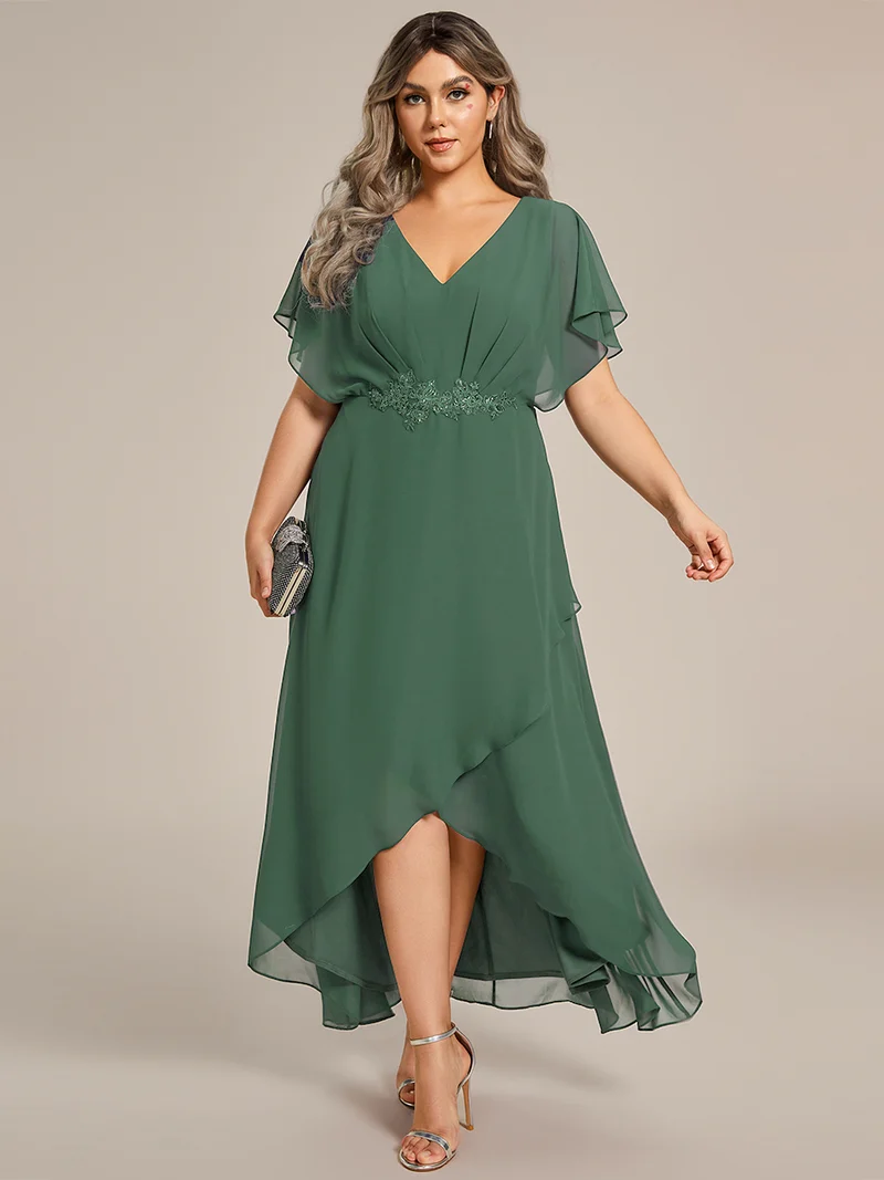 ever LILAS|Robe Formelle élégante à Manches Courtes Et Taille Trapèze Avec Ourlet En Feuille De Lotus