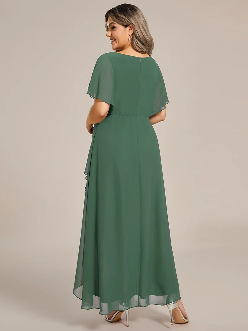 ever LILAS|Robe Formelle élégante à Manches Courtes Et Taille Trapèze Avec Ourlet En Feuille De Lotus
