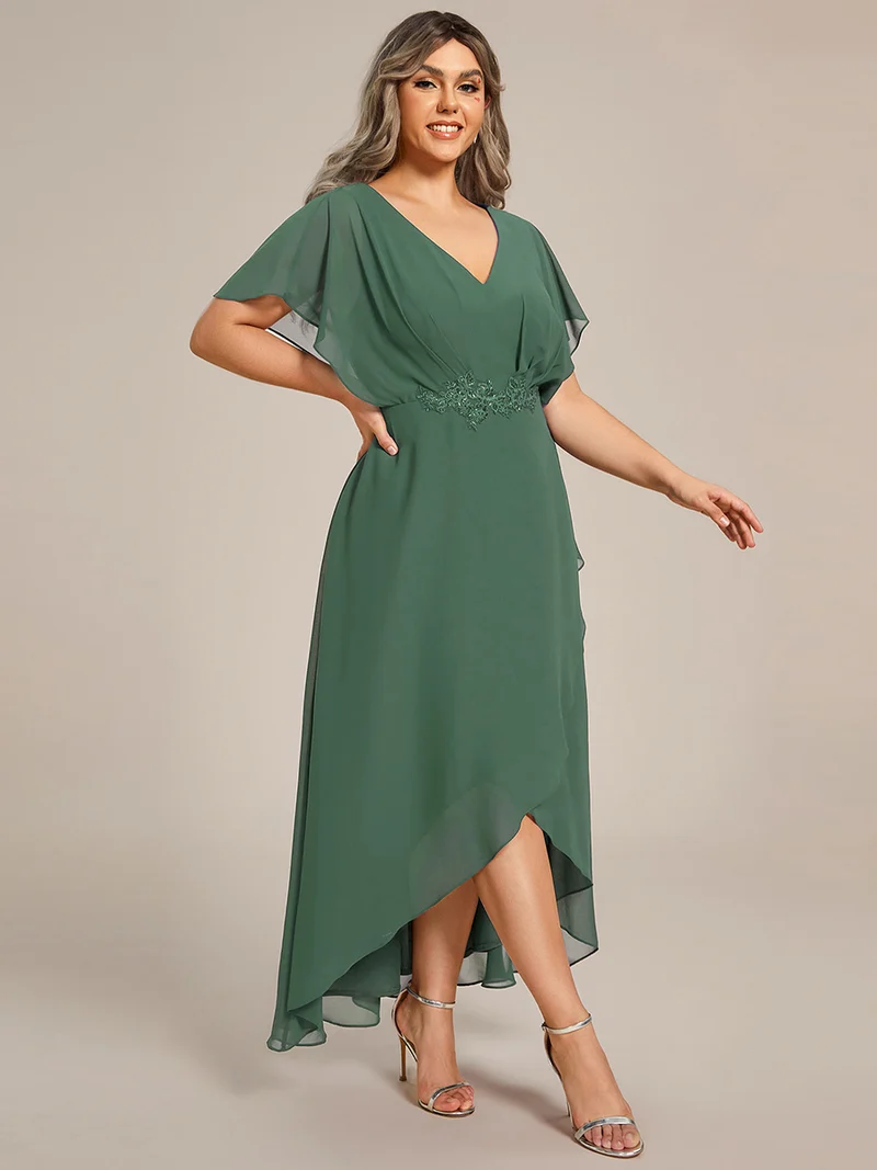 ever LILAS|Robe Formelle élégante à Manches Courtes Et Taille Trapèze Avec Ourlet En Feuille De Lotus