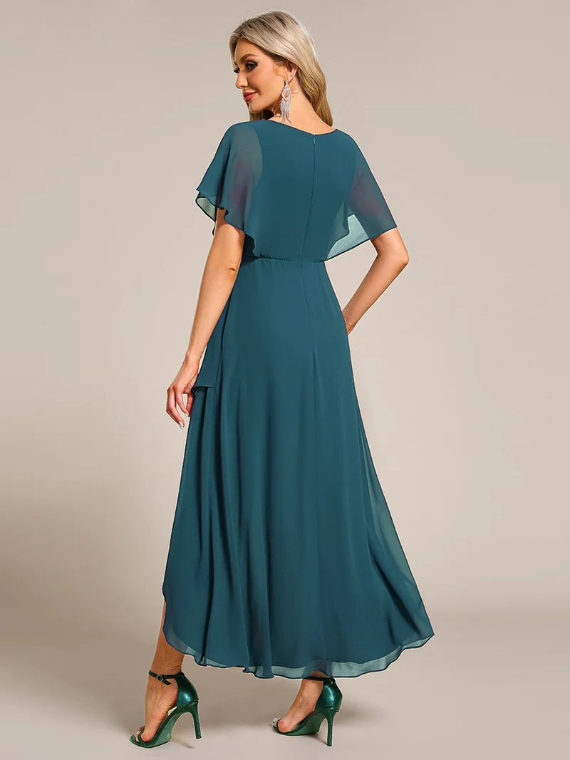 ever LILAS|Robe Formelle élégante à Manches Courtes Et Taille Trapèze Avec Ourlet En Feuille De Lotus