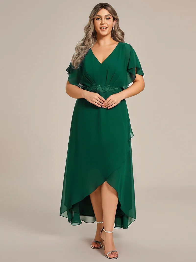 ever LILAS|Robe Formelle élégante à Manches Courtes Et Taille Trapèze Avec Ourlet En Feuille De Lotus