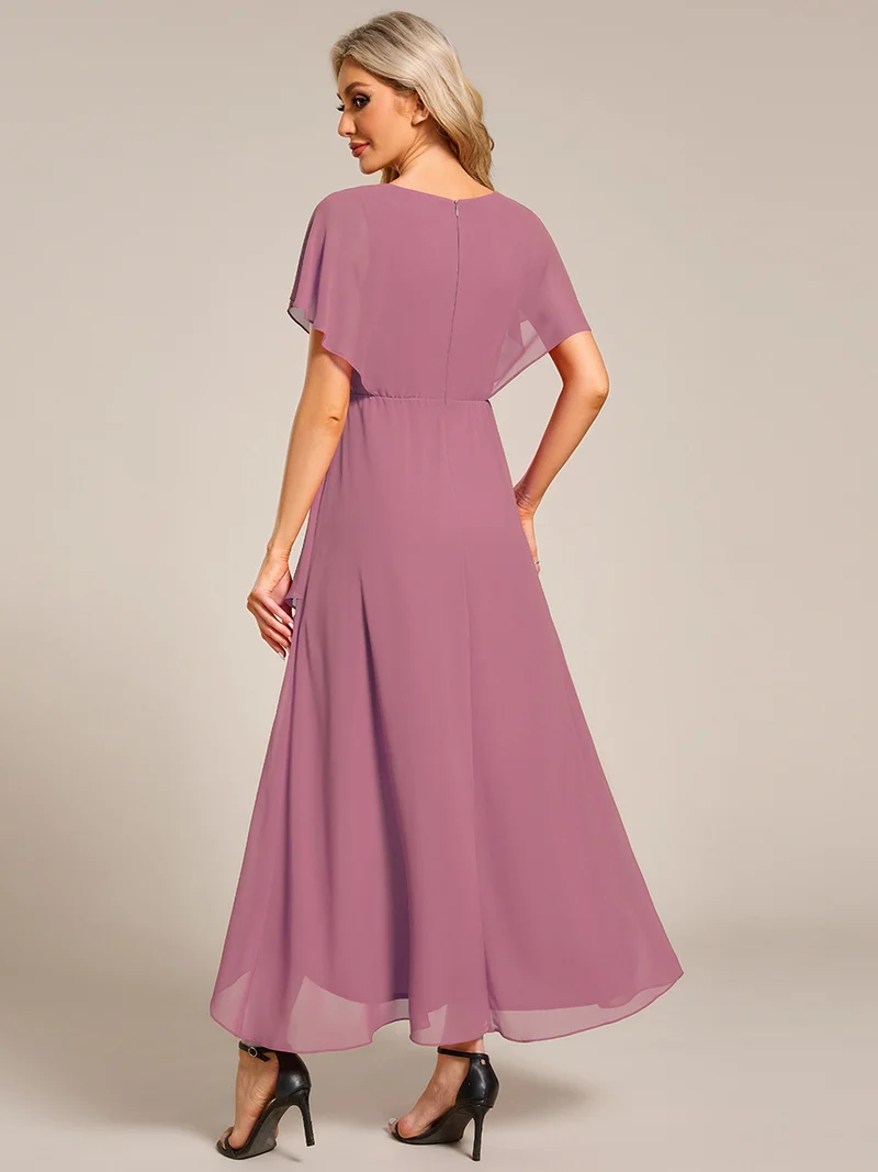 ever LILAS|Robe Formelle élégante à Manches Courtes Et Taille Trapèze Avec Ourlet En Feuille De Lotus