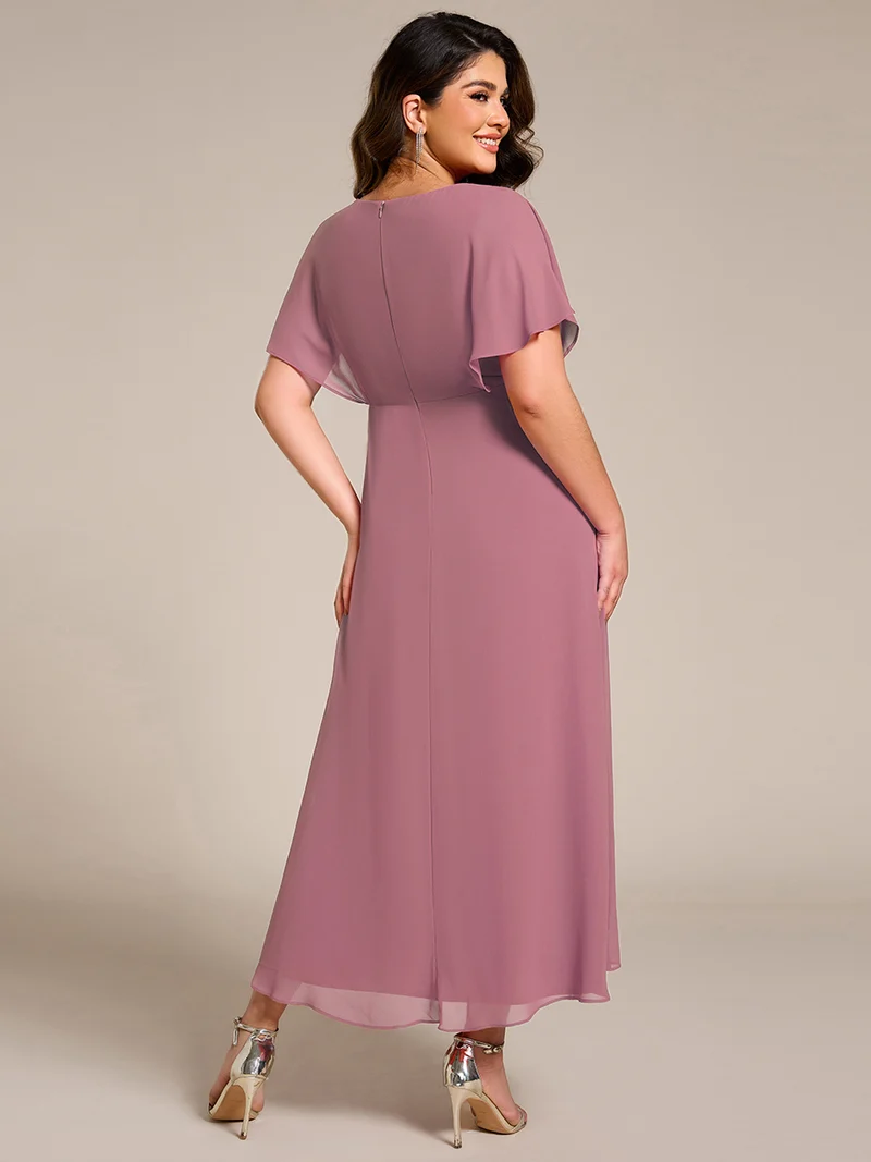 ever LILAS|Robe Formelle élégante à Manches Courtes Et Taille Trapèze Avec Ourlet En Feuille De Lotus