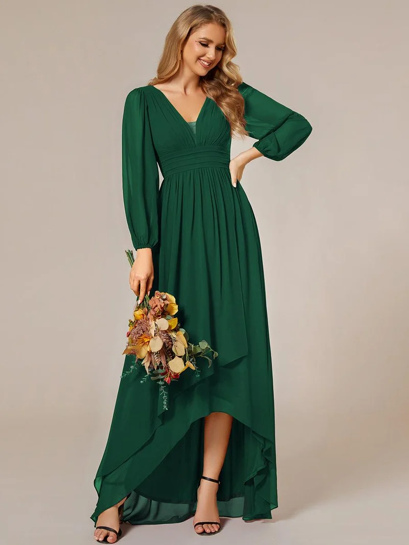 ever GRIFFIN|Charmante Robe De Demoiselle D'honneur Plissée à Manches Lanternes En Mousseline De Soie Et Taille Haute(Vente Finale)