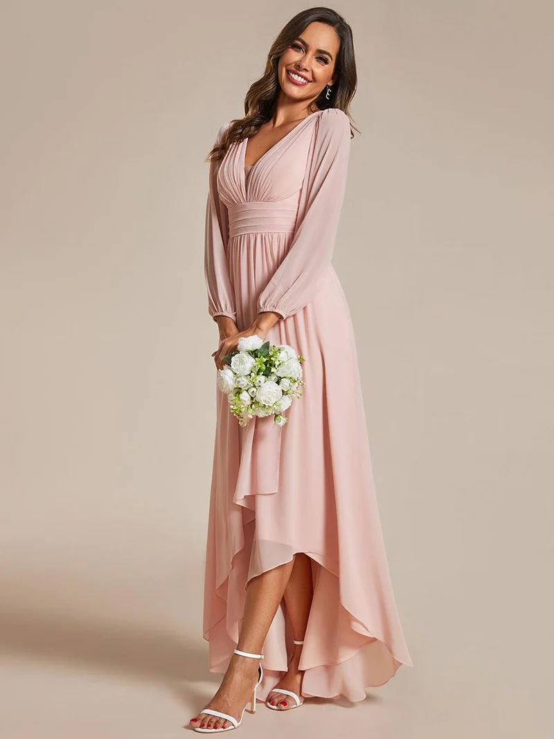 ever GRIFFIN|Charmante Robe De Demoiselle D'honneur Plissée à Manches Lanternes En Mousseline De Soie Et Taille Haute(Vente Finale)