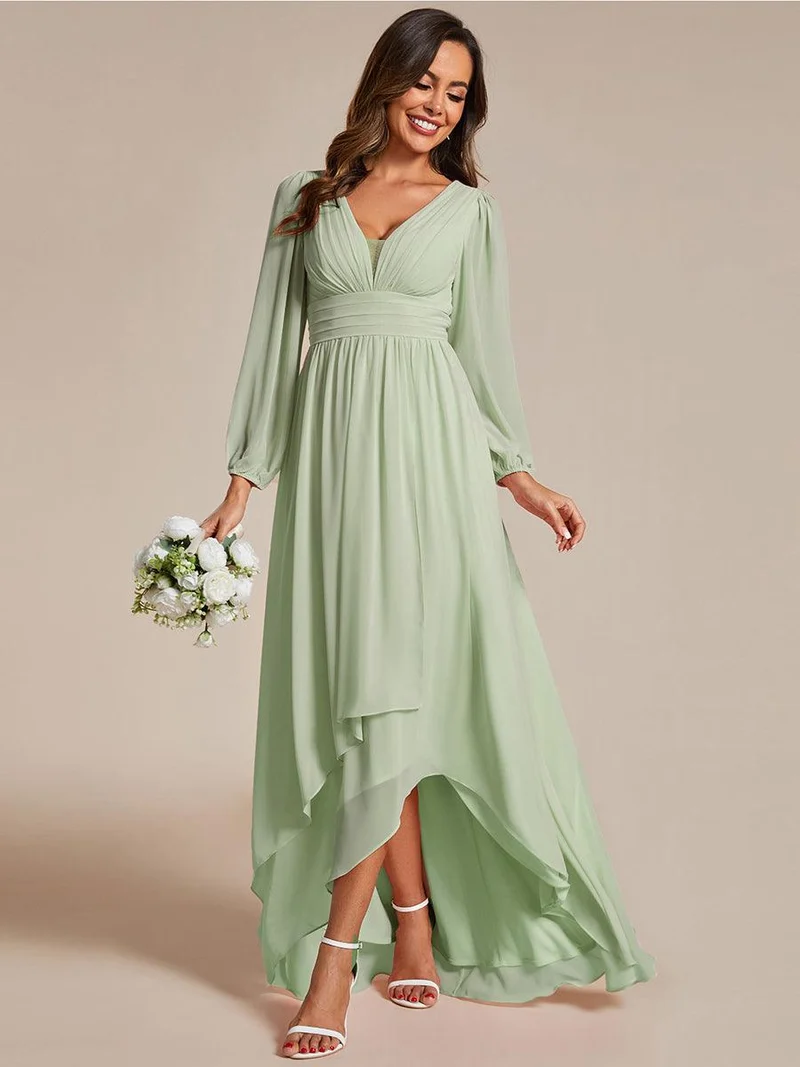 ever GRIFFIN|Charmante Robe De Demoiselle D'honneur Plissée à Manches Lanternes En Mousseline De Soie Et Taille Haute(Vente Finale)