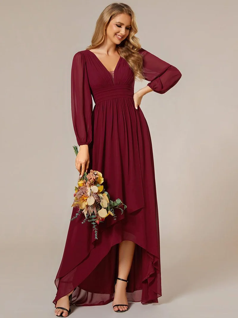ever GRIFFIN|Charmante Robe De Demoiselle D'honneur Plissée à Manches Lanternes En Mousseline De Soie Et Taille Haute(Vente Finale)