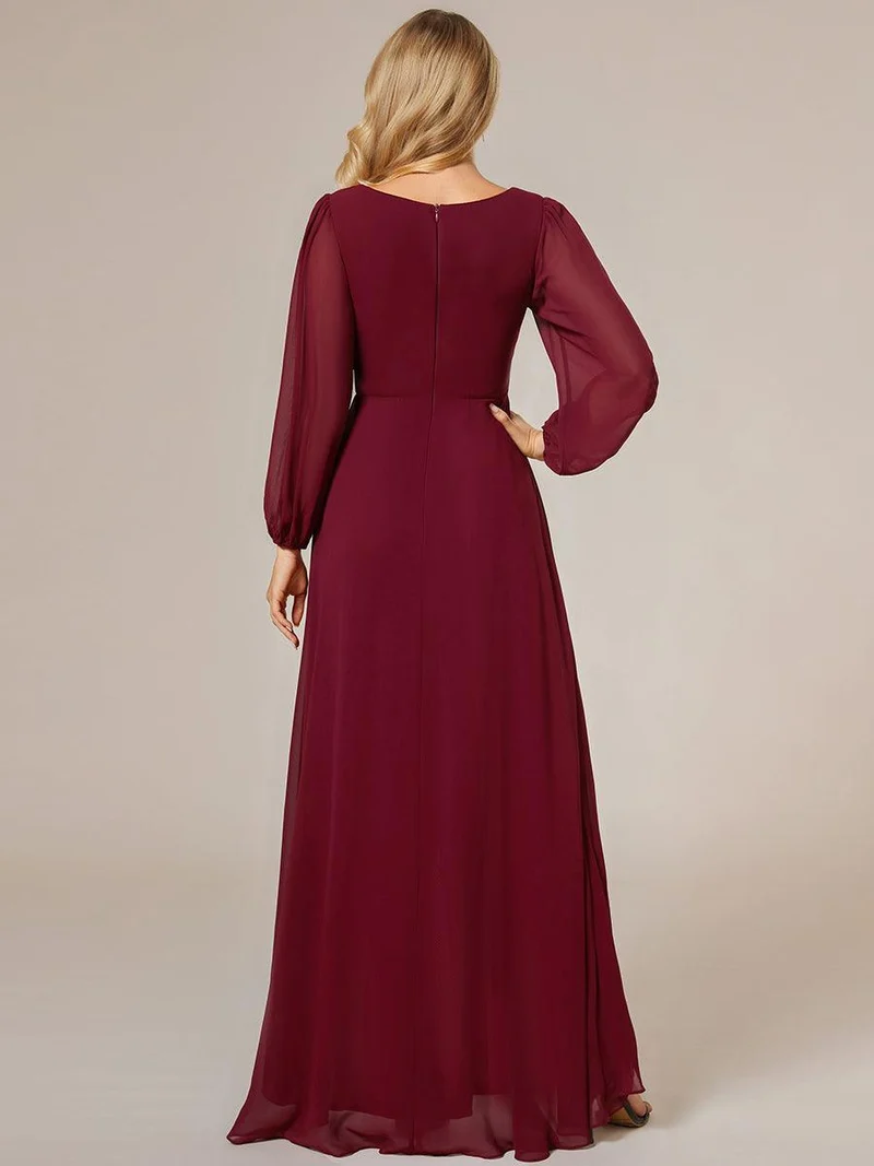 ever GRIFFIN|Charmante Robe De Demoiselle D'honneur Plissée à Manches Lanternes En Mousseline De Soie Et Taille Haute(Vente Finale)