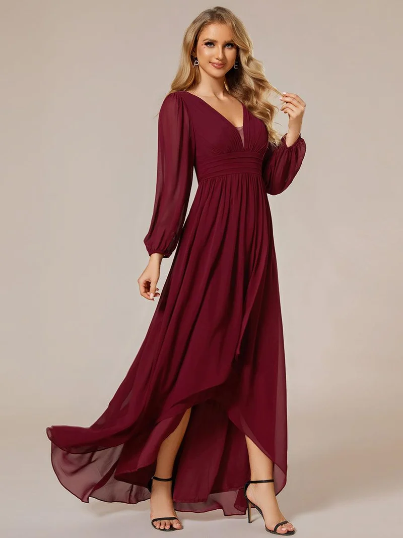 ever GRIFFIN|Charmante Robe De Demoiselle D'honneur Plissée à Manches Lanternes En Mousseline De Soie Et Taille Haute(Vente Finale)