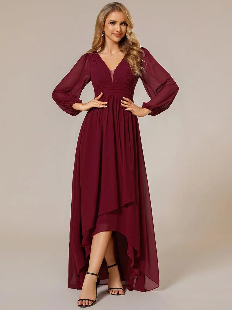 ever GRIFFIN|Charmante Robe De Demoiselle D'honneur Plissée à Manches Lanternes En Mousseline De Soie Et Taille Haute(Vente Finale)