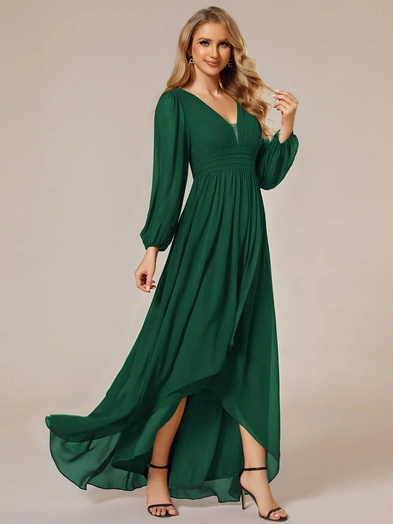 ever GRIFFIN|Charmante Robe De Demoiselle D'honneur Plissée à Manches Lanternes En Mousseline De Soie Et Taille Haute(Vente Finale)