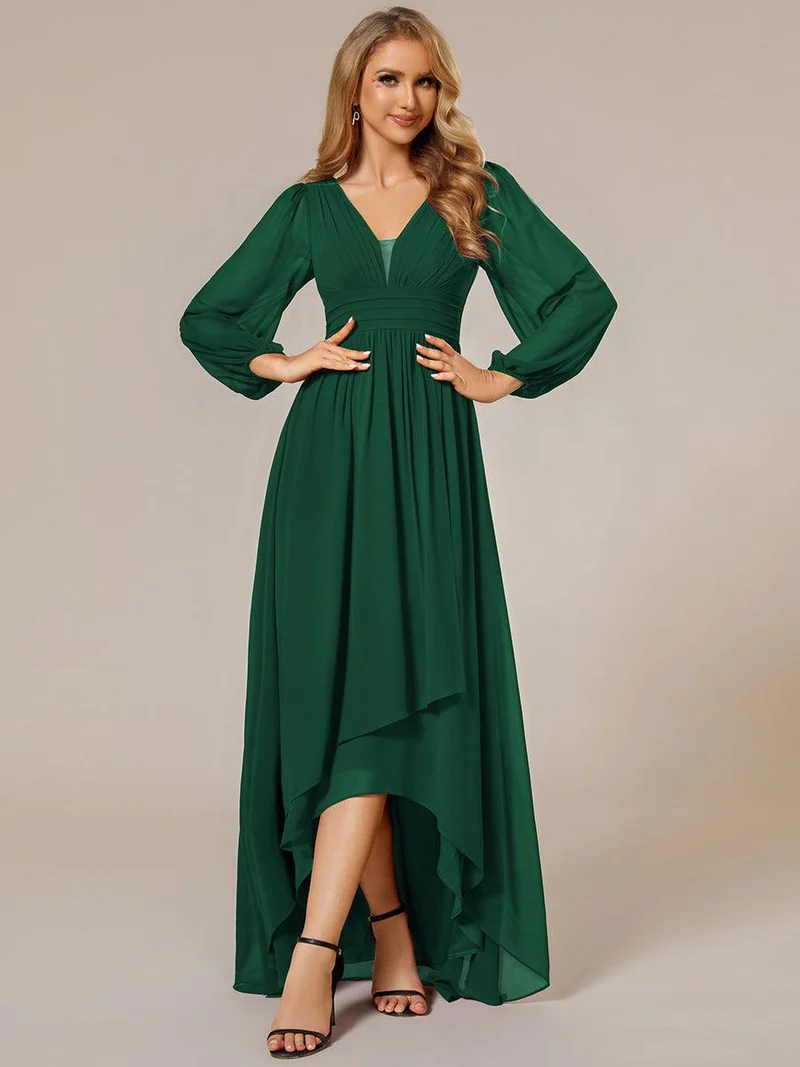 ever GRIFFIN|Charmante Robe De Demoiselle D'honneur Plissée à Manches Lanternes En Mousseline De Soie Et Taille Haute(Vente Finale)