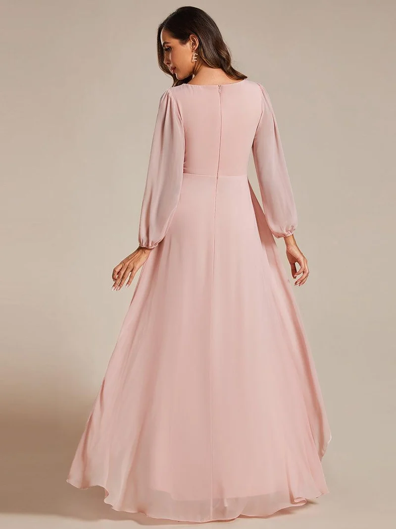 ever GRIFFIN|Charmante Robe De Demoiselle D'honneur Plissée à Manches Lanternes En Mousseline De Soie Et Taille Haute(Vente Finale)