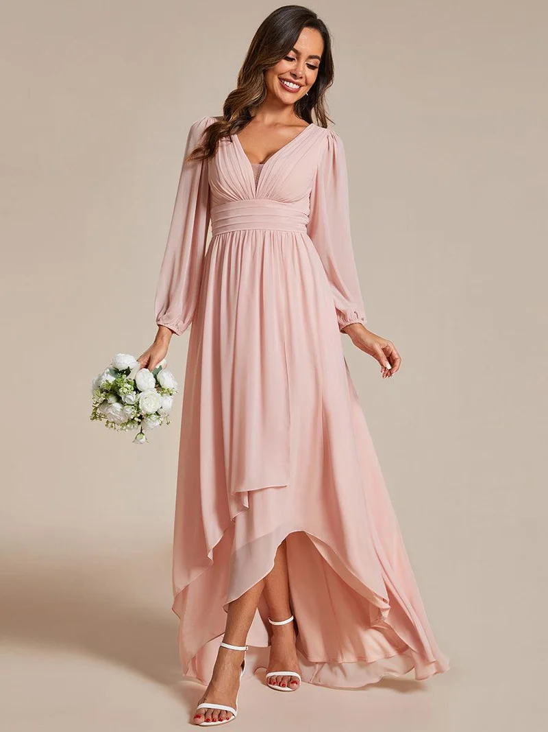 ever GRIFFIN|Charmante Robe De Demoiselle D'honneur Plissée à Manches Lanternes En Mousseline De Soie Et Taille Haute(Vente Finale)