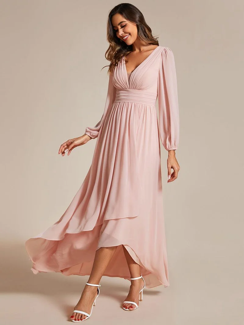 ever GRIFFIN|Charmante Robe De Demoiselle D'honneur Plissée à Manches Lanternes En Mousseline De Soie Et Taille Haute(Vente Finale)