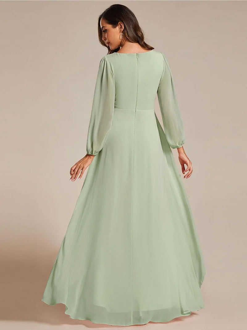 ever GRIFFIN|Charmante Robe De Demoiselle D'honneur Plissée à Manches Lanternes En Mousseline De Soie Et Taille Haute(Vente Finale)