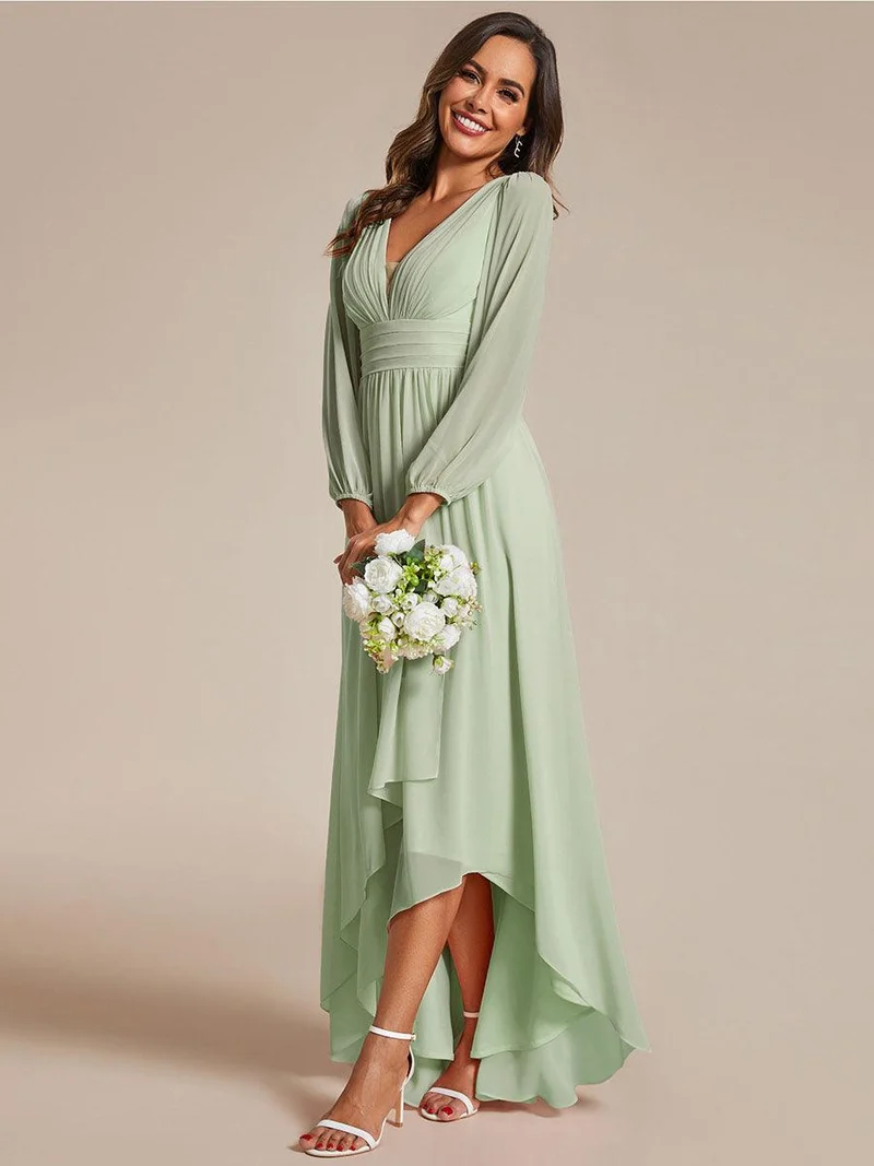 ever GRIFFIN|Charmante Robe De Demoiselle D'honneur Plissée à Manches Lanternes En Mousseline De Soie Et Taille Haute(Vente Finale)