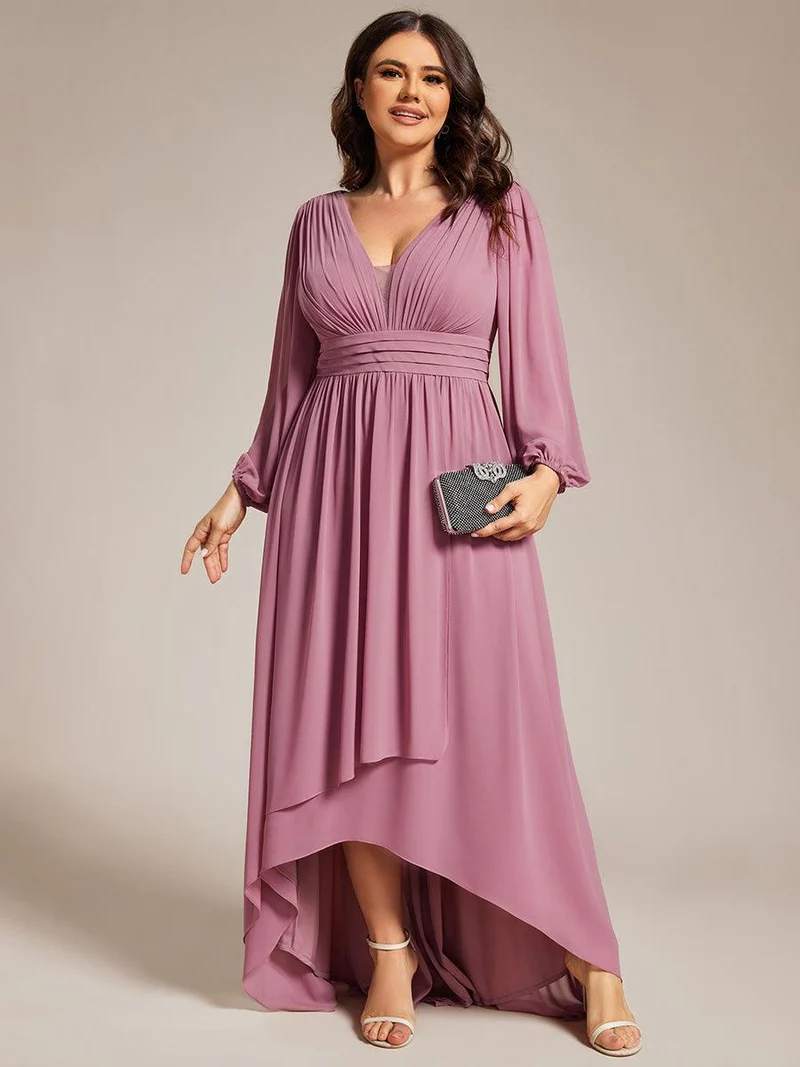 ever GRIFFIN|Charmante Robe De Demoiselle D'honneur Plissée à Manches Lanternes En Mousseline De Soie Et Taille Haute(Vente Finale)