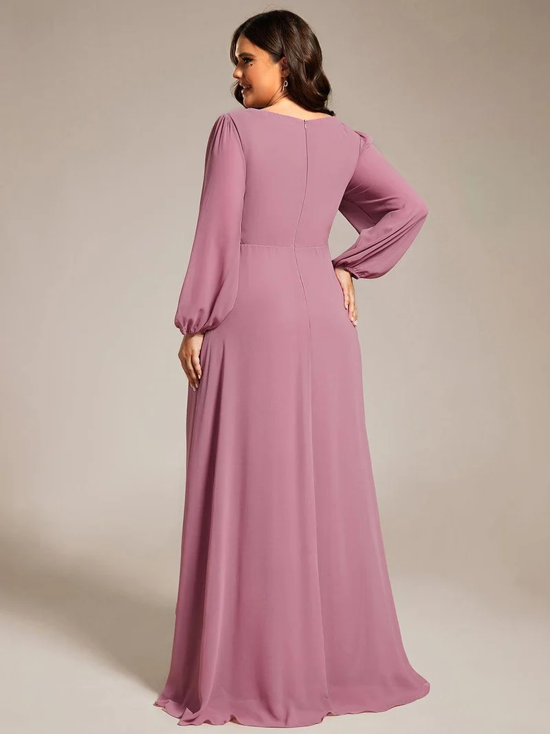 ever GRIFFIN|Charmante Robe De Demoiselle D'honneur Plissée à Manches Lanternes En Mousseline De Soie Et Taille Haute(Vente Finale)