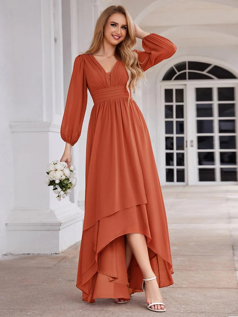 ever GRIFFIN|Charmante Robe De Demoiselle D'honneur Plissée à Manches Lanternes En Mousseline De Soie Et Taille Haute(Vente Finale)