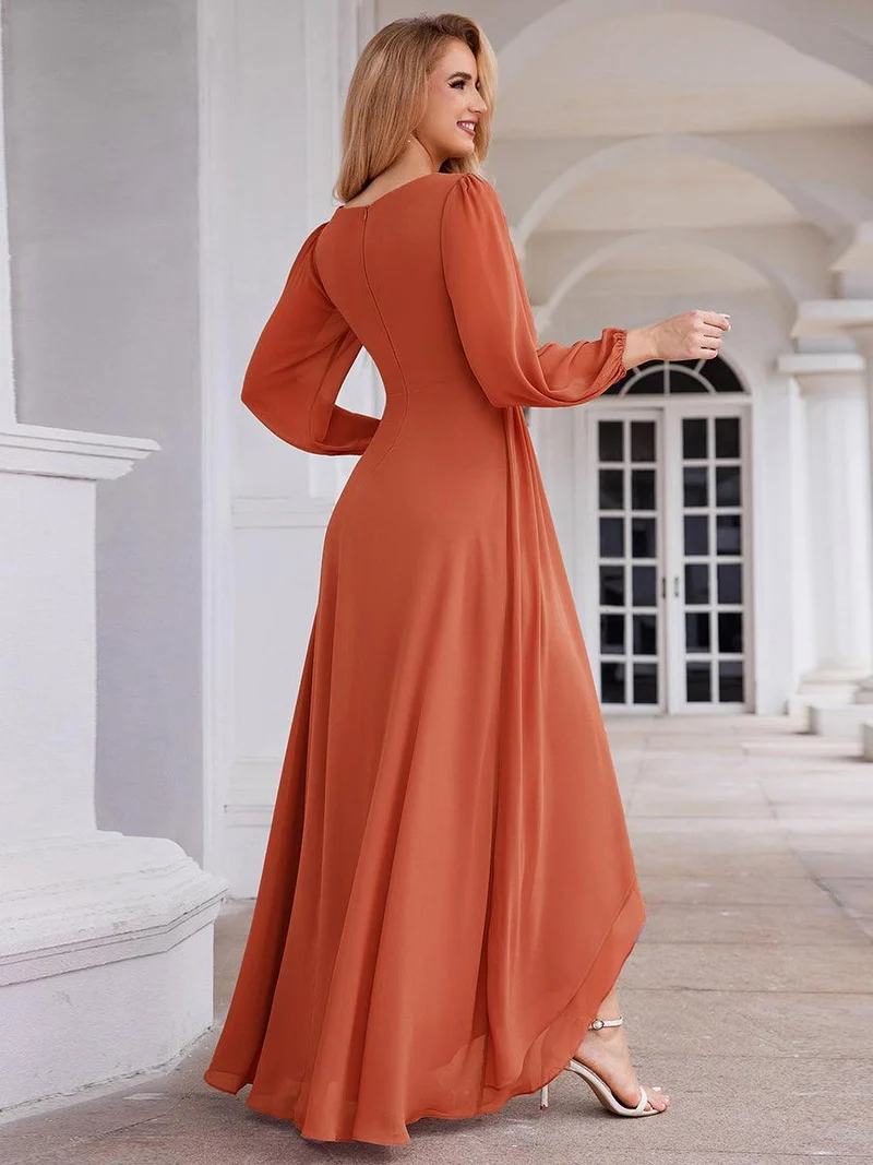 ever GRIFFIN|Charmante Robe De Demoiselle D'honneur Plissée à Manches Lanternes En Mousseline De Soie Et Taille Haute(Vente Finale)