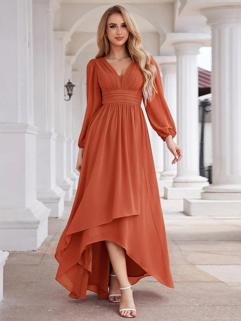 ever GRIFFIN|Charmante Robe De Demoiselle D'honneur Plissée à Manches Lanternes En Mousseline De Soie Et Taille Haute(Vente Finale)
