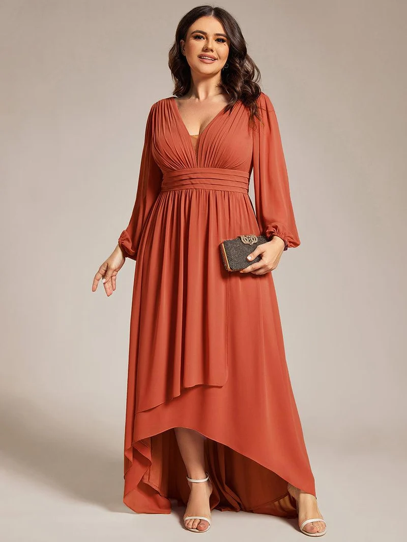 ever GRIFFIN|Charmante Robe De Demoiselle D'honneur Plissée à Manches Lanternes En Mousseline De Soie Et Taille Haute(Vente Finale)