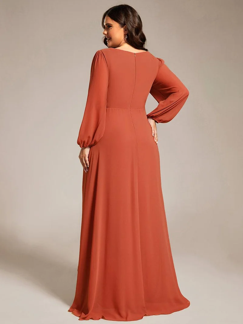 ever GRIFFIN|Charmante Robe De Demoiselle D'honneur Plissée à Manches Lanternes En Mousseline De Soie Et Taille Haute(Vente Finale)
